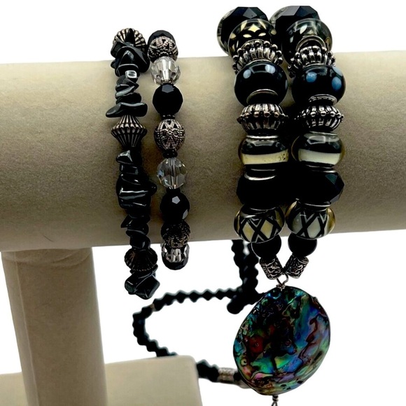 Abalone Shell Tassel Necklace & Beaded Bracelets Set Boho Chic Style Unique - Picture 7 of 13